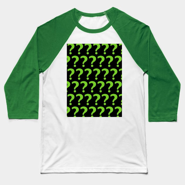 Green Question Marks Enigma pattern Baseball T-Shirt by XOOXOO